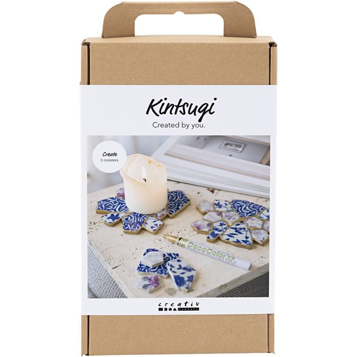 Askartelusetti Kintsugi, Lasinalunen, sininen, kulta, vaaleanpunainen, valkoinen, 1 pkk/ 1 pkt