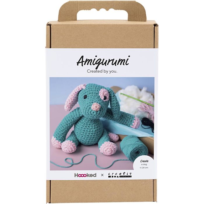 Askartelusetti Amigurumi , Koiranpentu, pastellinpinkki, tumma turk., 1 pkk/ 1 pkt