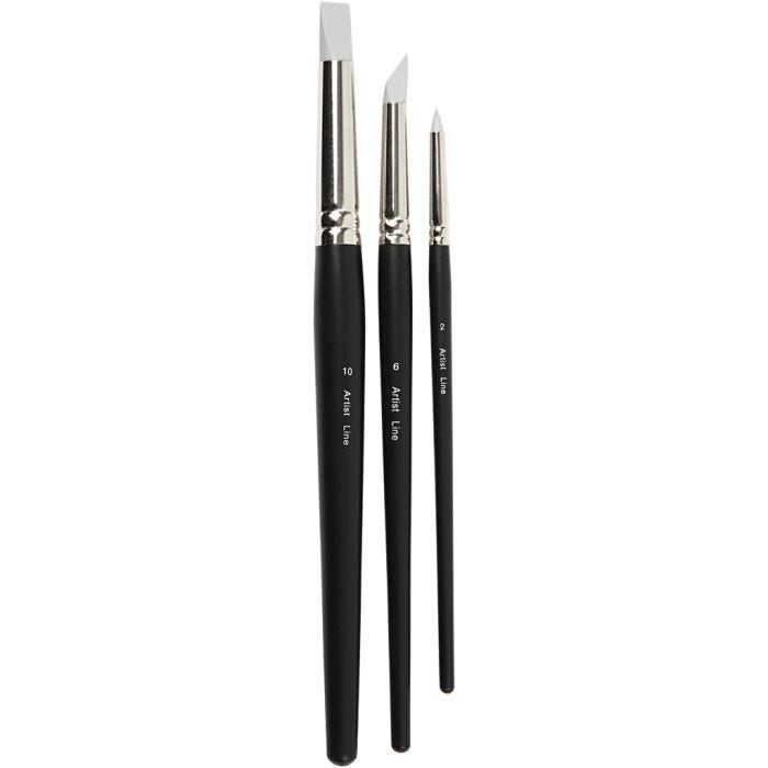 Artist Line-siveltimet, nro 2+6+10, Pit. 19-25 cm, Lev: 6+10+15 mm, litteä,pyöreät, 3 kpl/ 1 pkt