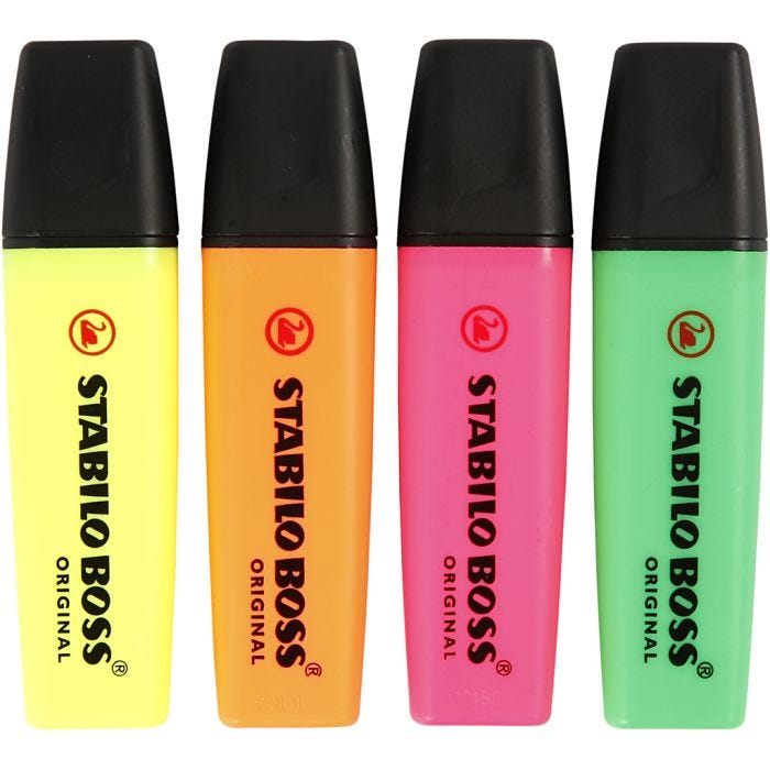 Korostuskynät, neonvihreä, neonoranssi, neonpinkki, neonkeltainen, 4 kpl/ 1 pkt