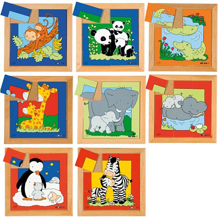 Palapeli eläinemo ja pentu, koko 24x24 cm, 6-12 kappaletta, 8 kpl/ 1 set