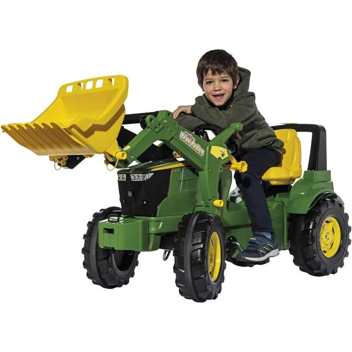 John Deere -traktori etukauhalla, Kork. 54 cm, Pit. 150 cm, Lev: 75 cm, vihreä, 1 kpl