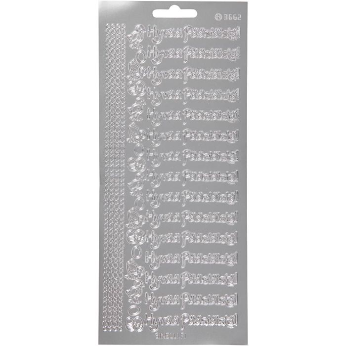 Ääriviivatarra, Hyvaa Pääsiäistä, arkki 10x23 cm, hopea, 1 ark