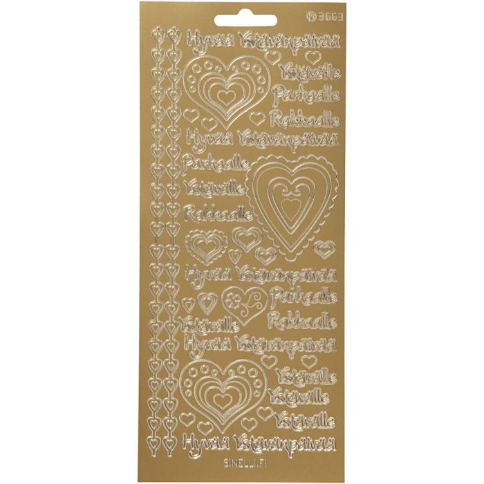 Ääriviivatarra, Hyvaa Ystävänpäivää, arkki 10x23 cm, kulta, 1 ark