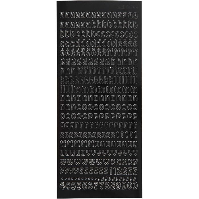 Ääriviivatarra, Pienet kirjaimet, arkki 10x23 cm, musta, 1 ark
