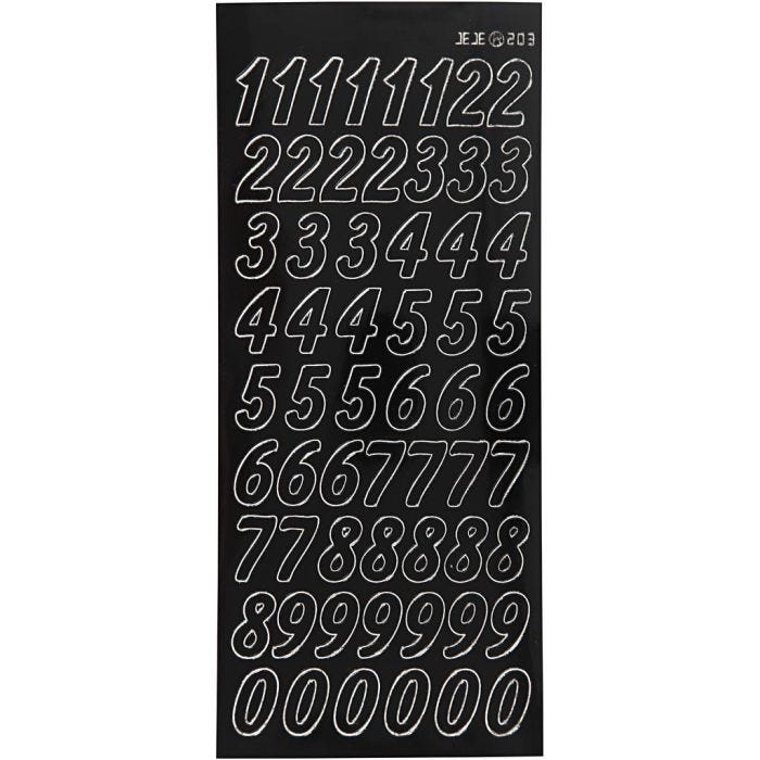 Ääriviivatarra, Isot numerot, arkki 10x23 cm, musta, 1 ark