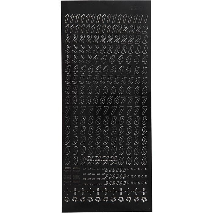 Ääriviivatarra, Pienet numerot, arkki 10x23 cm, musta, 1 ark