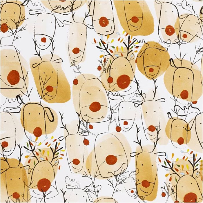 Lahjapaperi, Poro, Lev: 50 cm, 80 g, beige, punainen, 100 m/ 1 rll