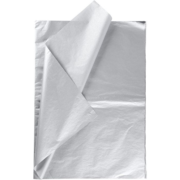 Silkkipaperi, arkki 50x70 cm, 17 g, hopea, 6 ark/ 1 pkt