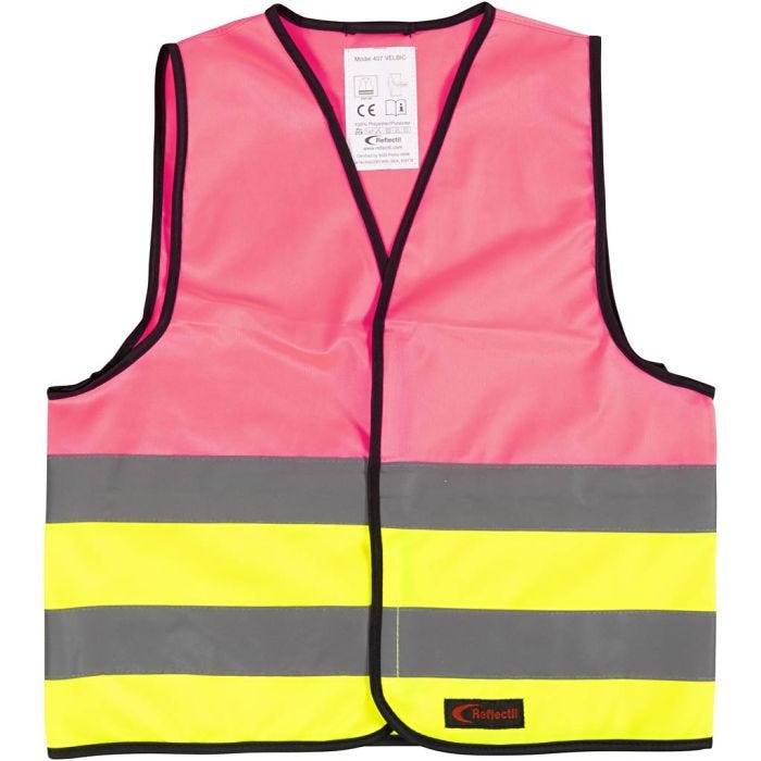 Heijastinliivi, S, Pit. 51 cm, Lev: 46 cm, koko 6-10 v., pinkki, keltainen, 1 kpl