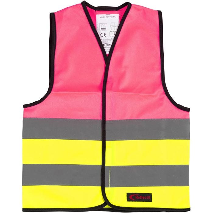 Heijastinliivi, XXS, Pit. 45 cm, Lev: 35 cm, koko 1-4 v., pinkki, keltainen, 1 kpl
