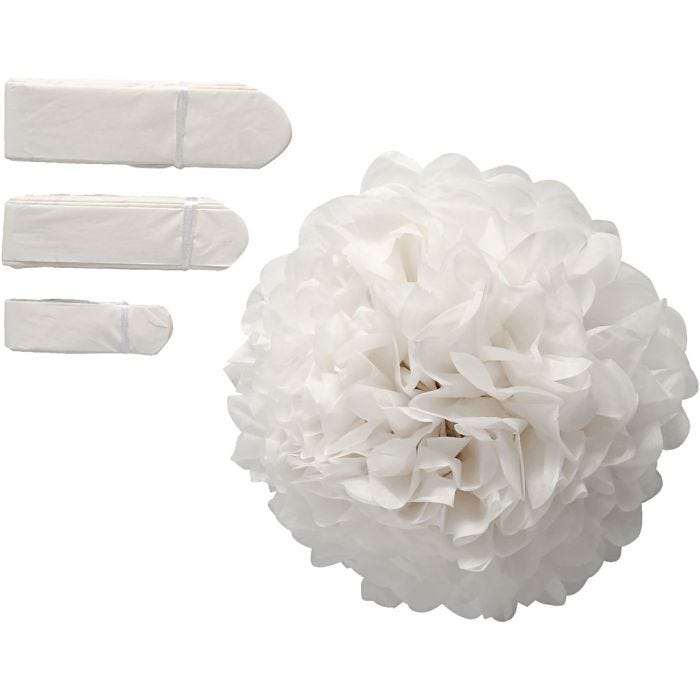 Pompomit, halk. 20+24+30 cm, 16 g, valkoinen, 3 kpl/ 1 pkt
