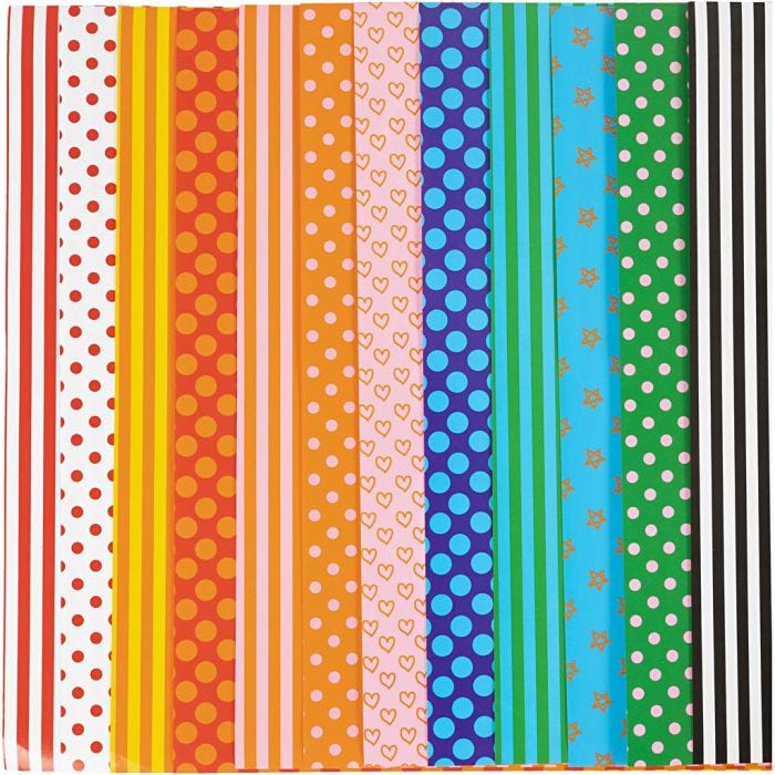 Kiiltopaperi, kuvioidut, arkki 32x48 cm, 80 g, värilajitelma, 100 laj/ 1 pkt