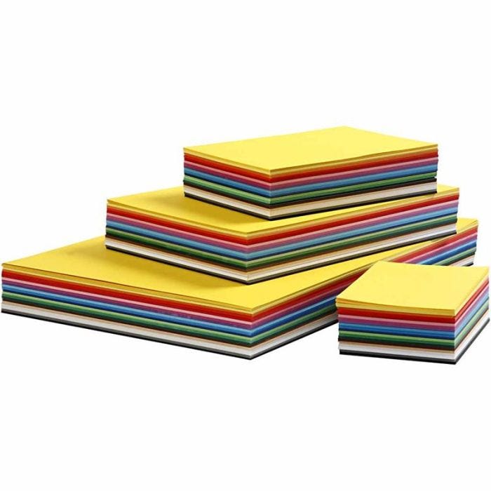 Värillinen Kartonki, A2,A3,A4,A5,A6, 180 g, värilajitelma, 1800 laj/ 1 pkt