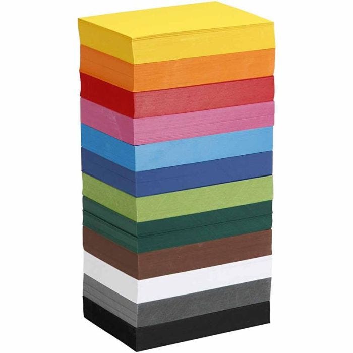 Värillinen kartonki, A6, arkki 105x148 mm, 180 g, värilajitelma, 12x100ark/ 1 pkt