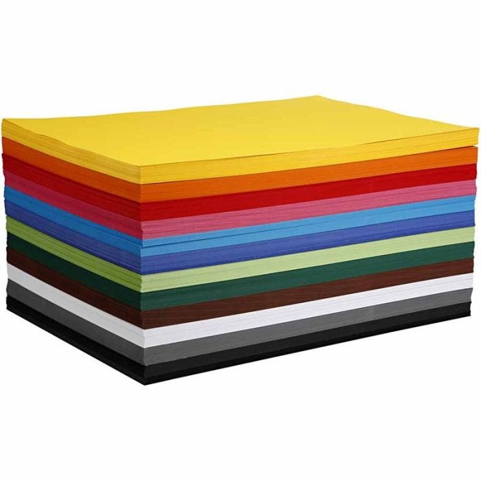 Värillinen kartonki, A2, arkki 420x594 mm, 180 g, värilajitelma, 120 laj/ 1 pkt