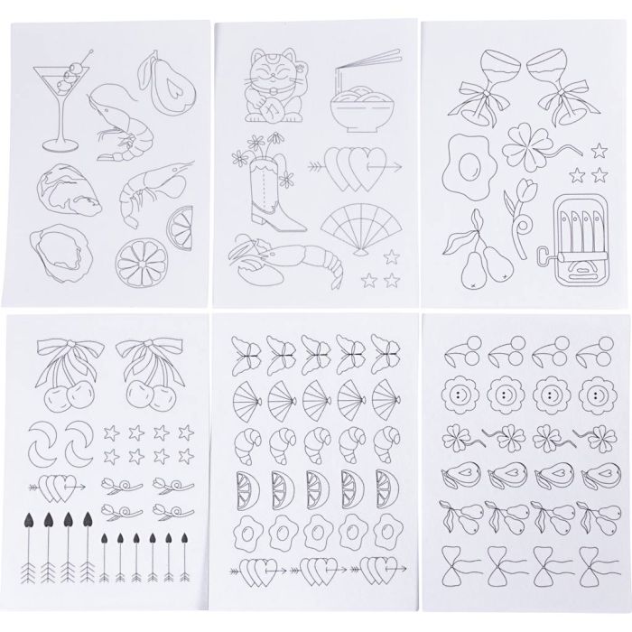 Vesiliukoiset Kirjonta-Arkit, Koristekuviot, A5, arkki 148,5x210 mm, 6 ark/ 1 pkt