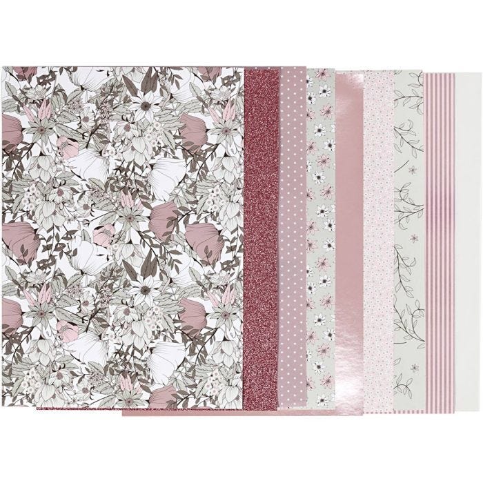 Kuviopaperilehtiö, koko 21x30 cm, 120+128 g, beige, ruskea, rosa, valkoinen, 24 ark/ 1 pkt