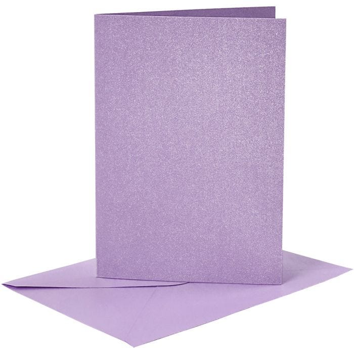 Kortit ja kuoret, kortin koko 10,5x15 cm, kirjekuoren koko 11,5x16,5 cm, helmiäinen, 120+210 g, violetti, 4 set/ 1 pkt
