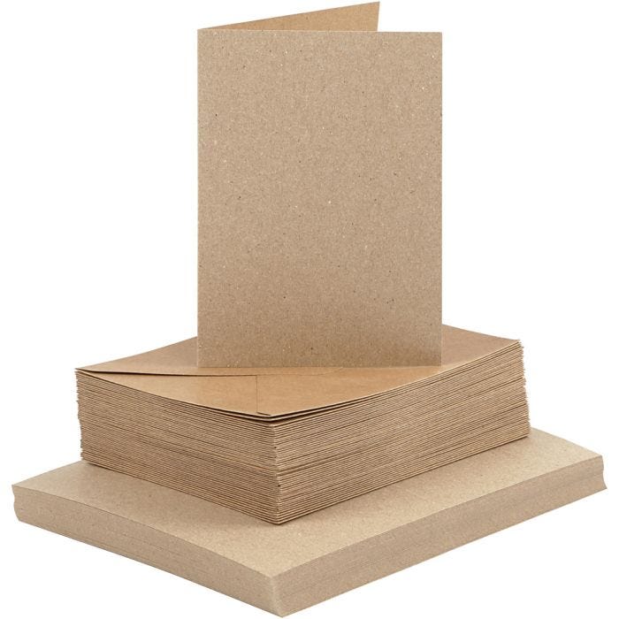 Korttipohja-/kirjekuoripakkaus, kortin koko 10,5x15 cm, kirjekuoren koko 11,5x16,5 cm, 120+240 g, luonnonrusk., 50 set/ 1 pkt