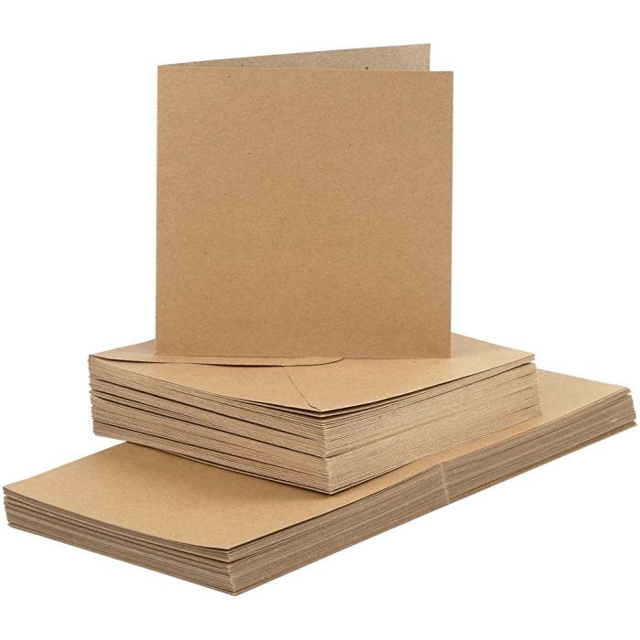 Korttipohja-/kirjekuoripakkaus, kortin koko 15x15 cm, kirjekuoren koko 16x16 cm, 120+240 g, luonnonrusk., 50set/ 1 pkt