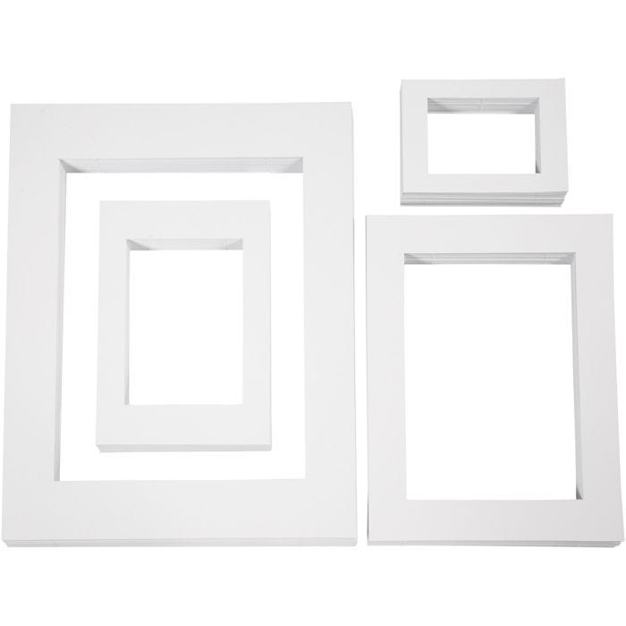 Kartonkikehykset, A3,A4,A5,A6, koko 13,4x18,9+19,7x27,9+28,3x36,6+39,5x49,6 cm, 500 g, valkoinen, 4x100 kpl/ 1 pkt