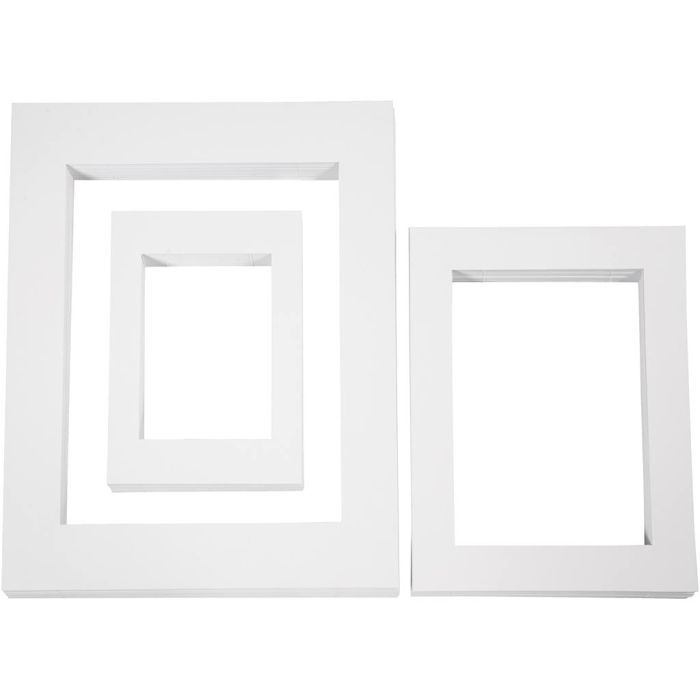 Kartonkikehykset, A3,A4,A5, koko 19,7x27,9+28,3x36,6+39,5x49,6 cm, 500 g, valkoinen, 3x100 kpl/ 1 pkt
