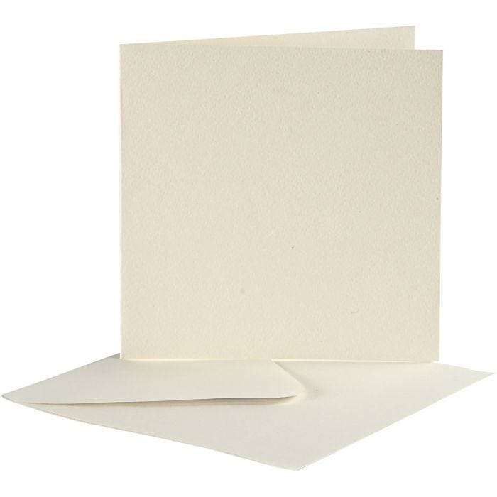 Korttipohjat kirjekuorineen, kortin koko 12,5x12,5 cm, kirjekuoren koko 13,5x13,5 cm, luonnonvalkonen, 10 set/ 1 pkt