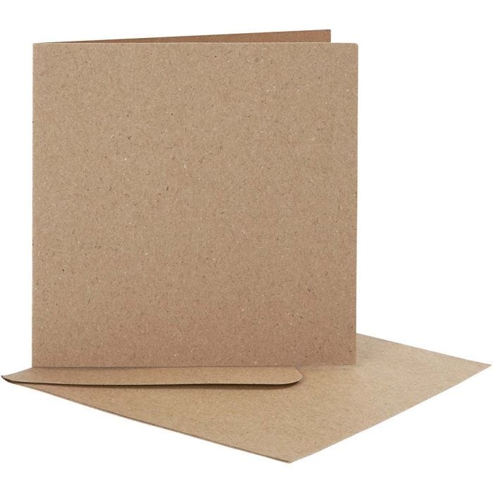 Korttipohjat kirjekuorineen, kortin koko 12,5x12,5 cm, kirjekuoren koko 13,5x13,5 cm, luonnonrusk., 10 set/ 1 pkt
