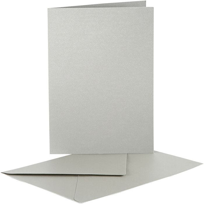 Helmiäiskortti-/kirjekuoripakkaus, kortin koko 10,5x15 cm, kirjekuoren koko 11,5x16,5 cm, hopea, 10 set/ 1 pkt