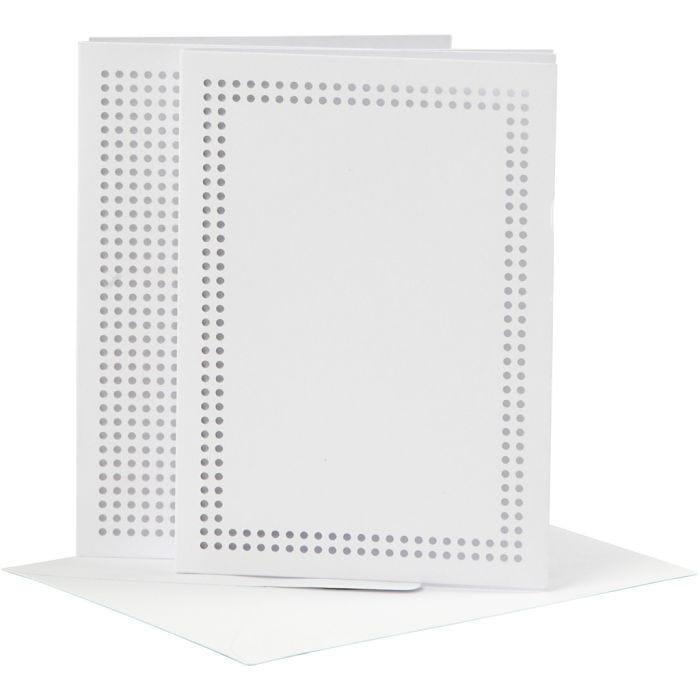 Ompelukortit, kortin koko 10,5x15 cm, kirjekuoren koko 11,5x16,5 cm, valkoinen, 6 set/ 1 pkt