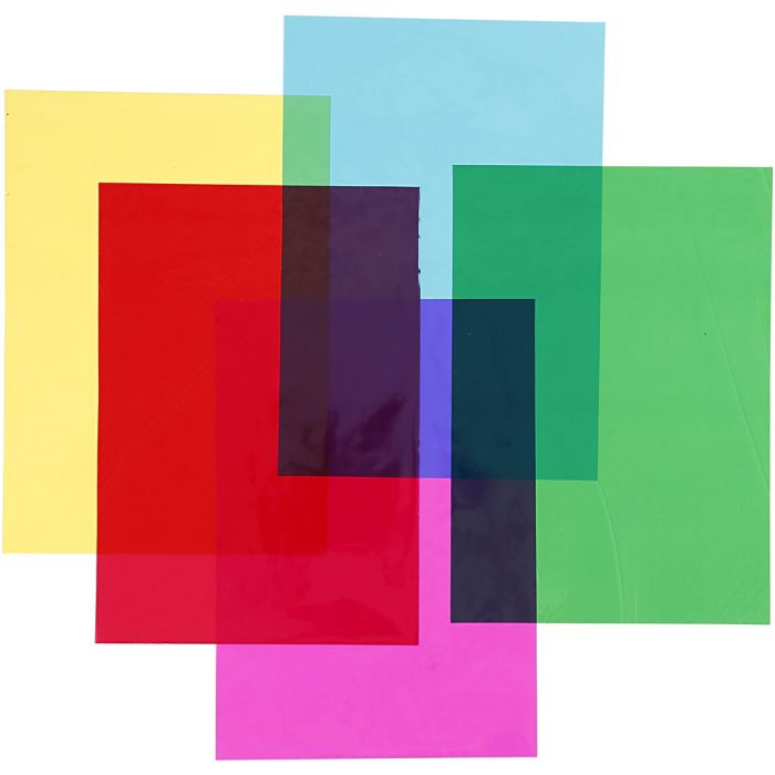 Sellofaani, arkki 210x297 mm, värilajitelma, 5x20 ark/ 1 pkt