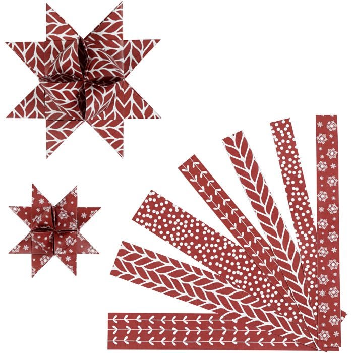 Paperisuikaleet, Pit. 44+78 cm, Lev: 15+25 mm, halk. 6,5+11,5 cm, punainen, valkoinen, 60 suikaleet/ 1 pkt