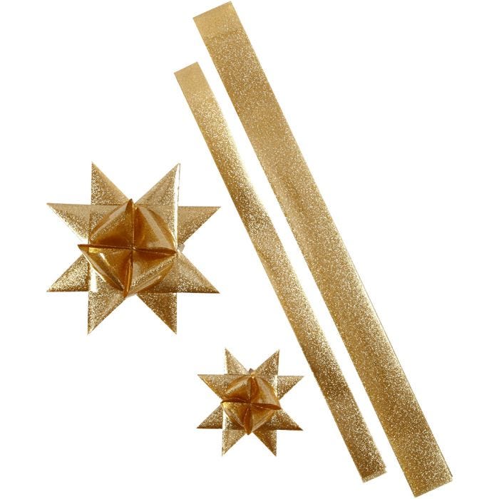 Paperisuikaleet, Pit. 86+100 cm, halk. 11,5+18,5 cm, Lev: 25+40 mm, glitter kulta, 16 suikaleet/ 1 pkt