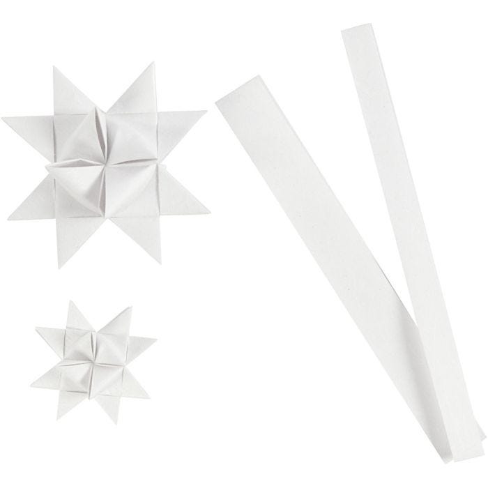 Paperitähtisuikaleet, Pit. 44+78 cm, halk. 6,5+11,5 cm, Lev: 15+25 mm, valkoinen, 32 suikaleet/ 1 pkt