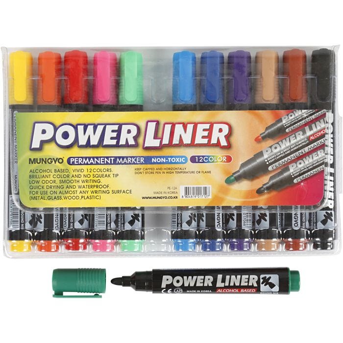 Power Liner, paksuus 1,5-3 mm, värilajitelma, 12 kpl/ 1 pkt