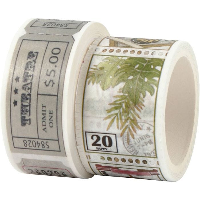 Washi-teippi, Lippu ja luonto, Pit. 3+5 M, Lev: 20+25 mm, 2 rll/ 1 pkt