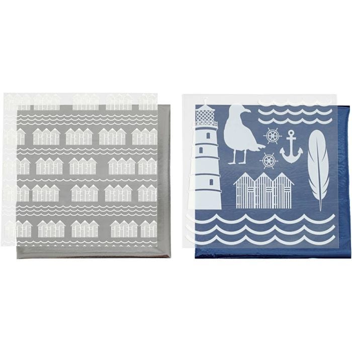 Koristefolio ja siirtoarkki, Majakka, arkki 15x15 cm, sininen, hopea, 2x2 ark/ 1 pkt