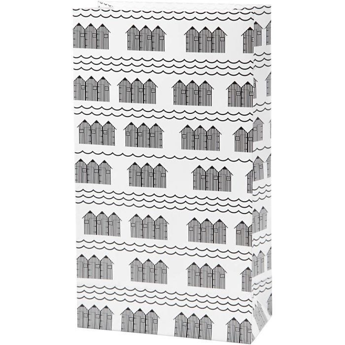 Paperipussi, Kork. 21 cm, koko 6x12 cm, 80 g, musta, valkoinen, 10 kpl/ 1 pkt