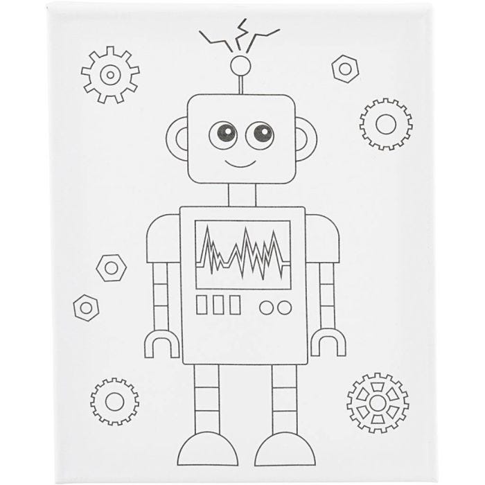 Printtikuvioitu maalauspohja, Robotti, S: 1,6 cm, koko 24x30 cm, 360 g, 1 kpl