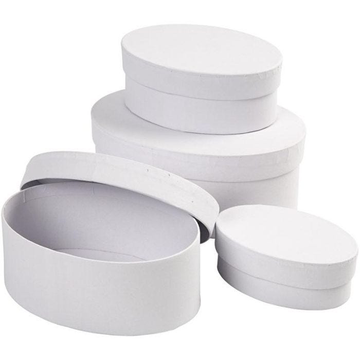 Pahvirasialajitelma, Kork. 4+5+6+7 cm, Pit. 10+12+14+16 cm, valkoinen, 4 kpl/ 1 set