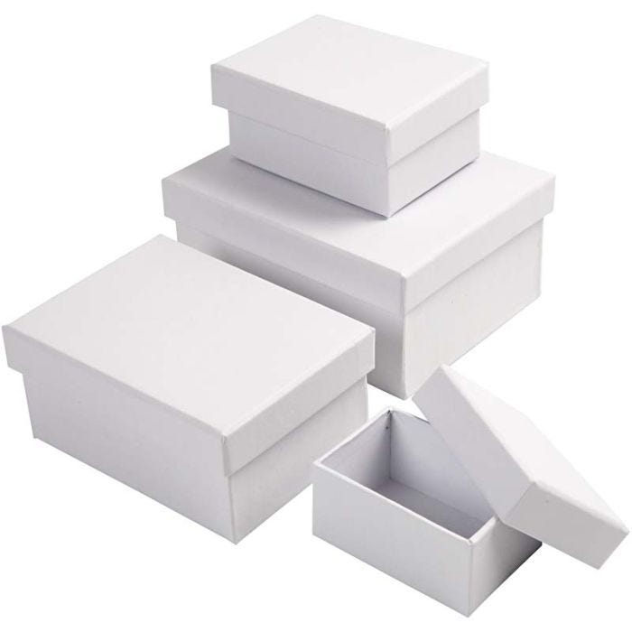Pahvirasialajitelma, Kork. 3,5+4,5+5,5+6,5 cm, koko 8,5x11,5+11x14 cm, valkoinen, 4 kpl/ 1 set