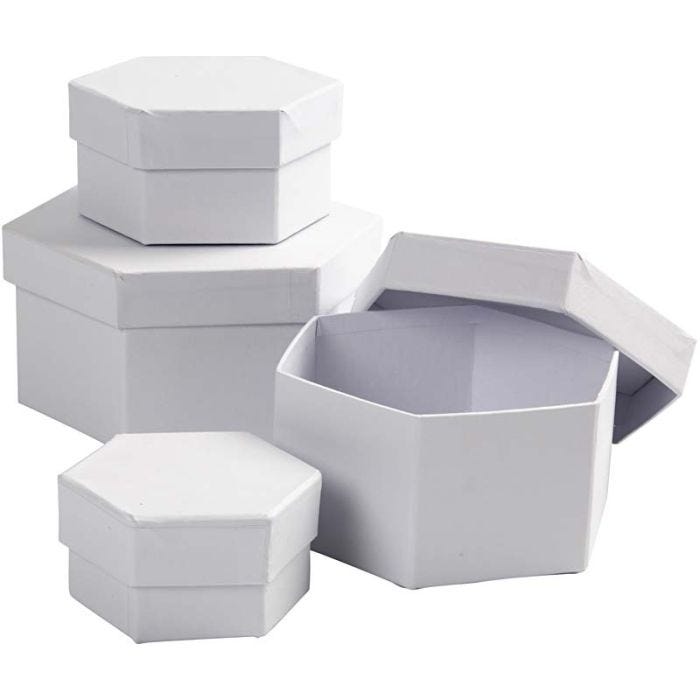 Pahvirasialajitelma, Kork. 4+5+6+7 cm, halk. 6,5+8+10+12 cm, valkoinen, 4 kpl/ 1 set
