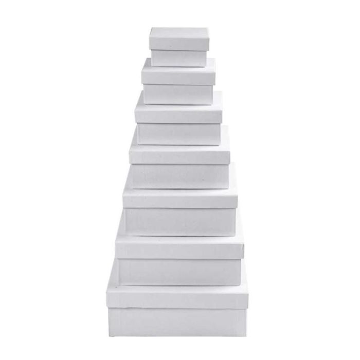 Pahvirasialajitelma, Kork. 4,5+5+5,5+6+6,5+7+7,5 cm, koko 9+11+13+15+17+19+21 cm, valkoinen, 7 kpl/ 1 set