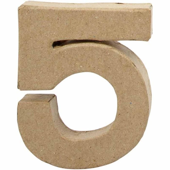 Pahvinumero, 5, Kork. 10 cm, Lev: 8,5 cm, paksuus 1,7 cm, 1 kpl