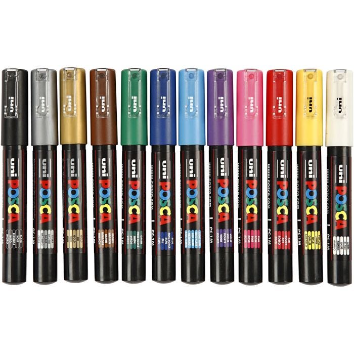 Posca Marker, PC-1M, paksuus 0,7 mm, extrafine, värilajitelma, 12kpl/ 1 pkt
