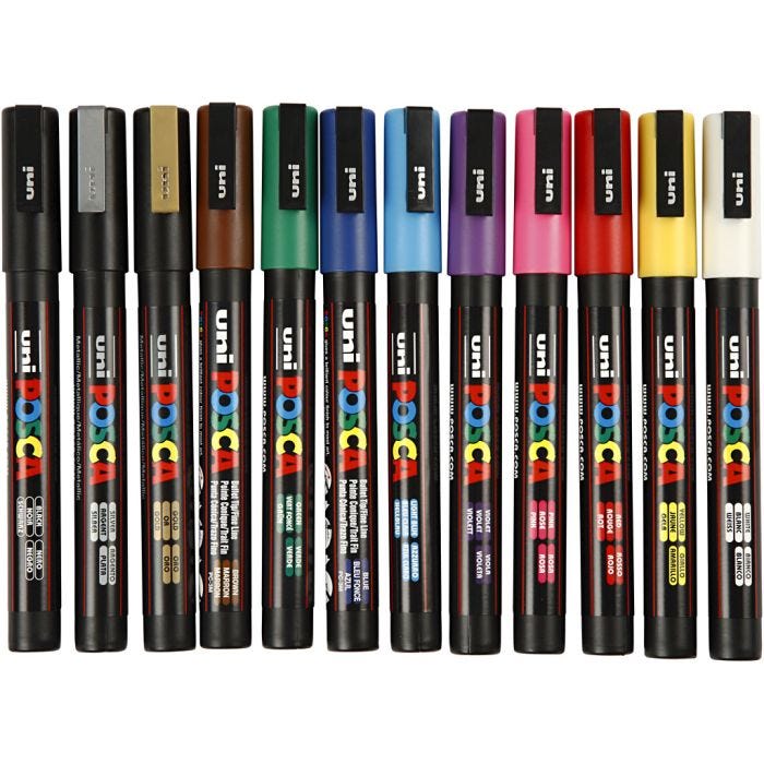 Posca Marker, nro PC-3M, paksuus 0,9-1,3 mm, fine, värilajitelma, 12 kpl/ 1 pkt
