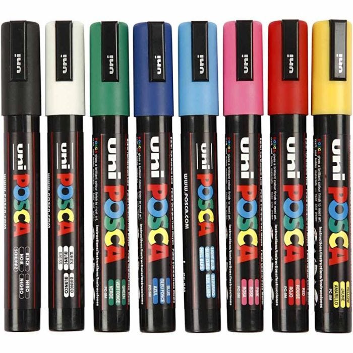 Posca Marker, PC-5M, paksuus 2,5 mm, medium, värilajitelma, 8 kpl/ 1 pkt