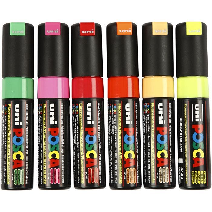 Posca Marker, PC-8K, paksuus 8 mm, broad, värilajitelma, 6kpl/ 1 pkt