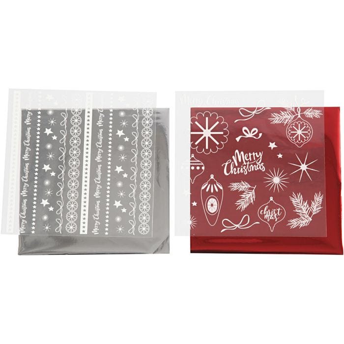 Koristefolio ja siirtoarkki, Magical Christmas, arkki 15x15 cm, punainen, hopea, 2x2 ark/ 1 pkt